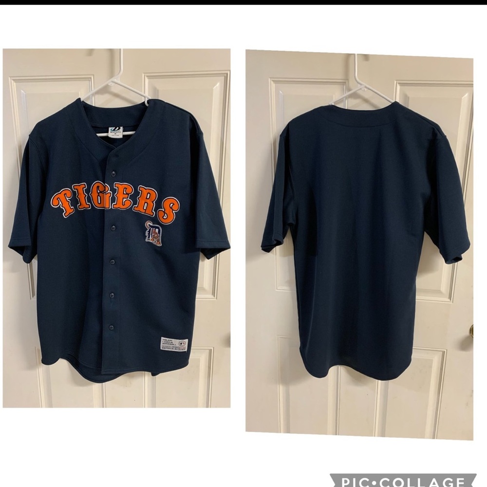Med Dynasty Detroit Tigers MLB series 1995 Navy/orange button up Jersey.
